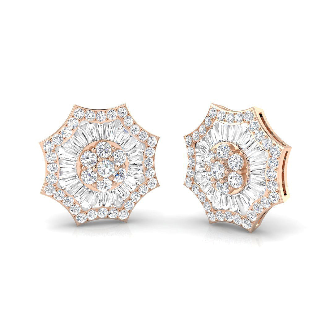 Stud Earrings with Star Sunburst Diamond Cluster - 1.5ct Solid in 10K/14K gold and platinum with certified lab-grown or natural diamonds