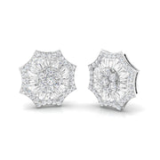 Stud Earrings with Star Sunburst Diamond Cluster - 1.5ct Solid in 10K/14K gold and platinum with certified lab-grown or natural diamonds