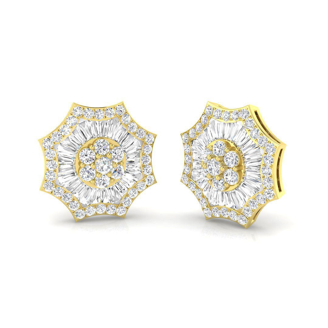 Stud Earrings with Star Sunburst Diamond Cluster - 1.5ct Solid in 10K/14K gold and platinum with certified lab-grown or natural diamonds