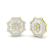 Stud Earrings with Star Sunburst Diamond Cluster - 1.5ct Solid in 10K/14K gold and platinum with certified lab-grown or natural diamonds