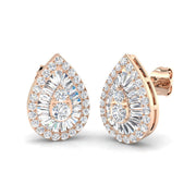 Stud Earrings with Pear Diamond Halo Cluster - 1.25ct Solid in 10K/14K gold and platinum with certified lab-grown or natural diamonds
