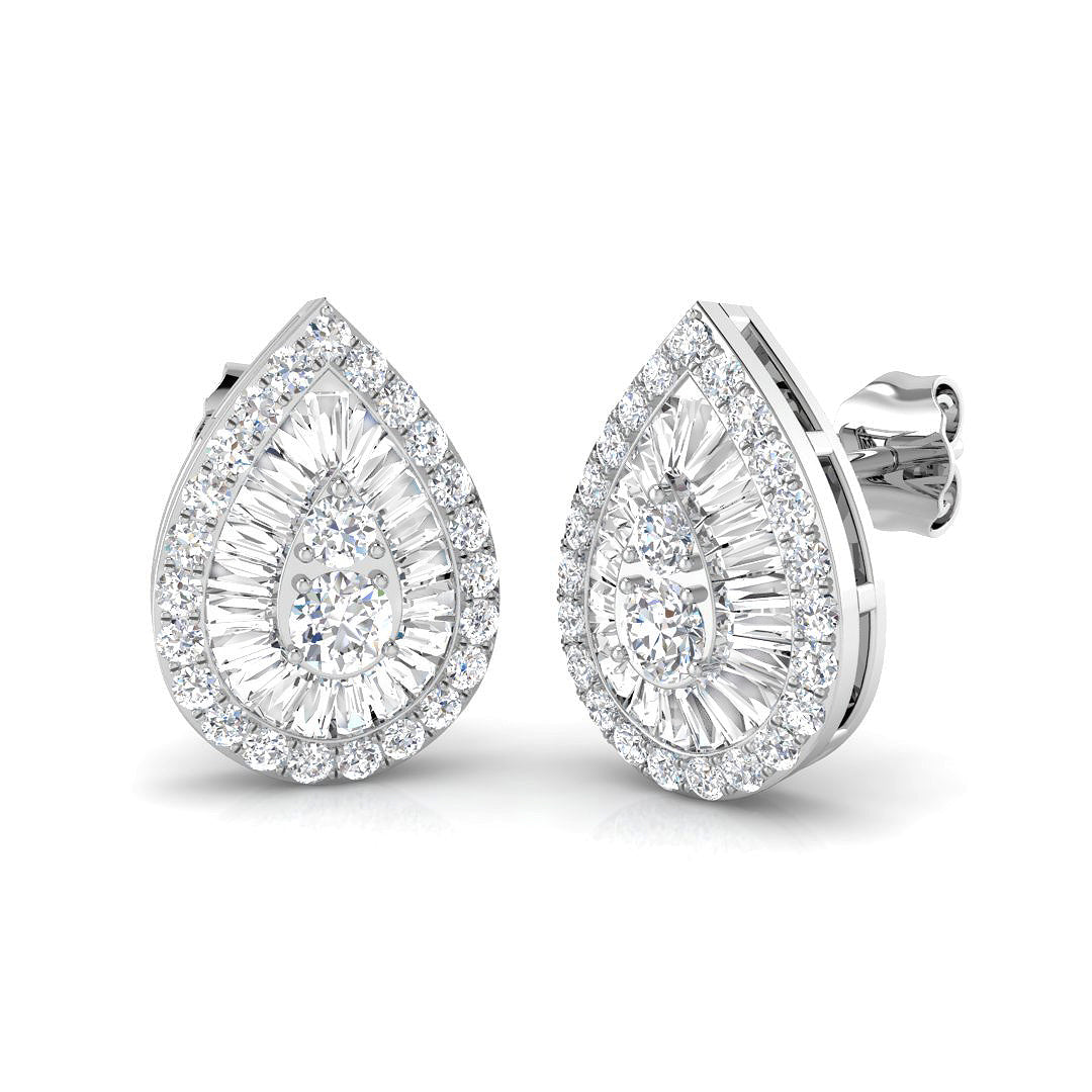 Stud Earrings with Pear Diamond Halo Cluster - 1.25ct Solid in 10K/14K gold and platinum with certified lab-grown or natural diamonds