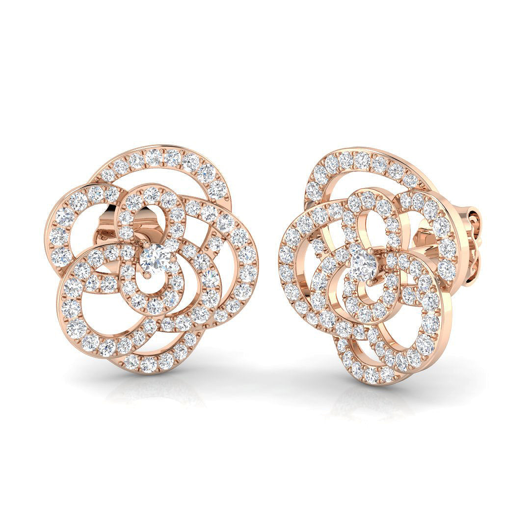 Elegant 0.50Ct Diamond Camellia Flower Stud Earrings in in 10K/14K gold and platinum with certified lab-grown or natural diamonds