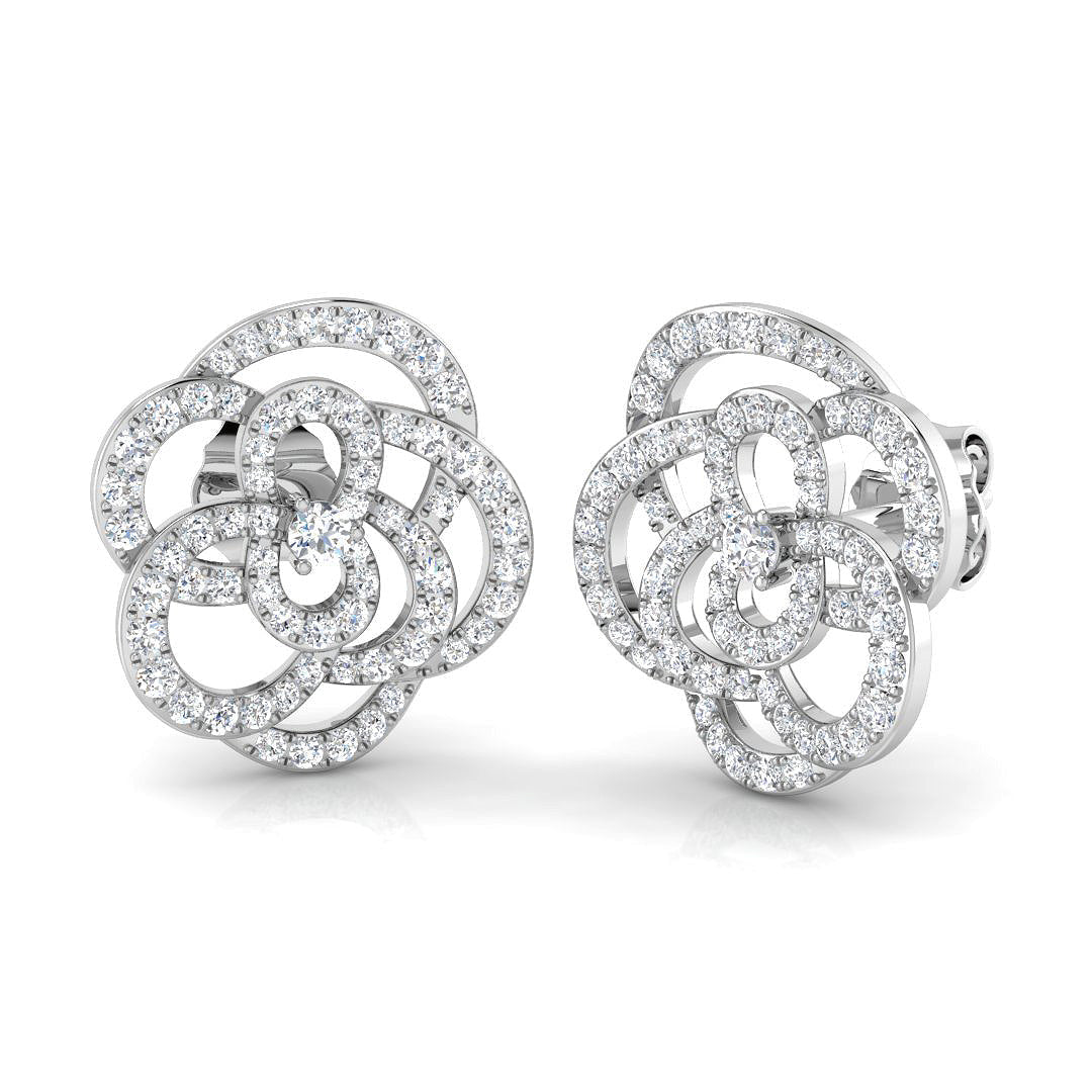 Elegant 0.50Ct Diamond Camellia Flower Stud Earrings in in 10K/14K gold and platinum with certified lab-grown or natural diamonds