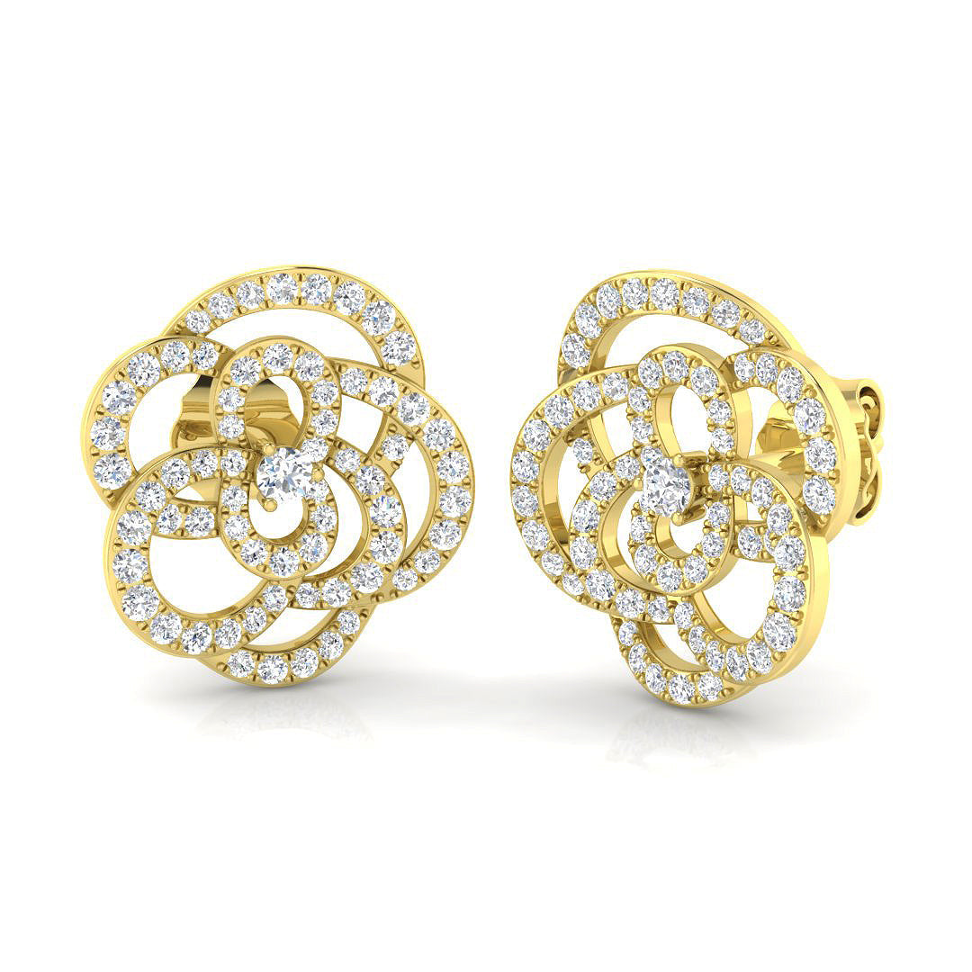 Elegant 0.50Ct Diamond Camellia Flower Stud Earrings in in 10K/14K gold and platinum with certified lab-grown or natural diamonds