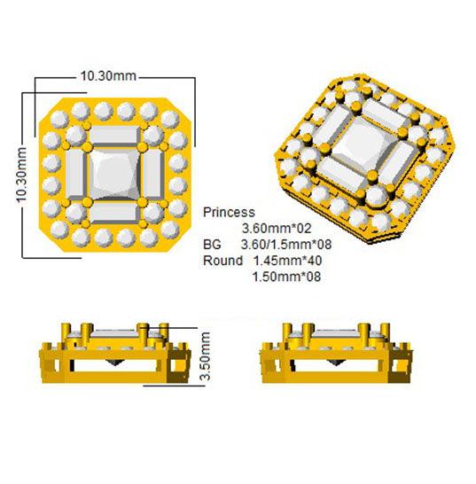 Cluster Earrings with Baguette and Round Diamonds - 1.75ct Square Halo in 10K/14K gold and platinum with certified lab-grown or natural diamonds