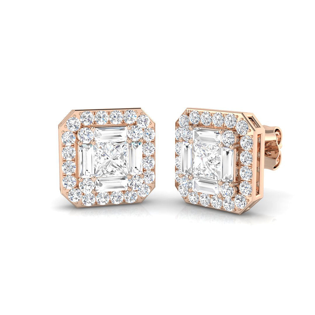 Gold Baguette and Brilliant Diamond Earrings in 10K/14K gold and platinum with certified lab-grown or natural diamonds