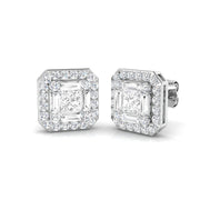 Cluster Earrings with Baguette and Round Diamonds - 1.75ct Square Halo in 10K/14K gold and platinum with certified lab-grown or natural diamonds