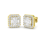Cluster Earrings with Baguette and Round Diamonds - 1.75ct Square Halo in 10K/14K gold and platinum with certified lab-grown or natural diamonds