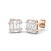 Diamond Stud Earrings with Octagon Halo Cluster - 1ct Solid in 10K/14K gold and platinum with certified lab-grown or natural diamonds