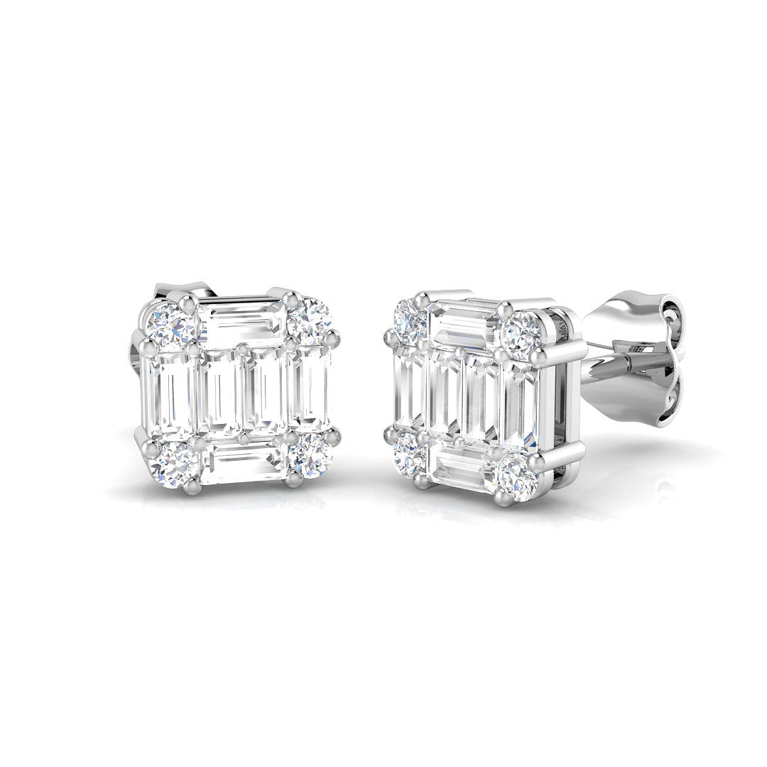 Diamond Stud Earrings with Octagon Halo Cluster - 1ct Solid in 10K/14K gold and platinum with certified lab-grown or natural diamonds