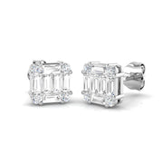 Diamond Stud Earrings with Octagon Halo Cluster - 1ct Solid in 10K/14K gold and platinum with certified lab-grown or natural diamonds