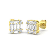 Diamond Stud Earrings with Octagon Halo Cluster - 1ct Solid in 10K/14K gold and platinum with certified lab-grown or natural diamonds