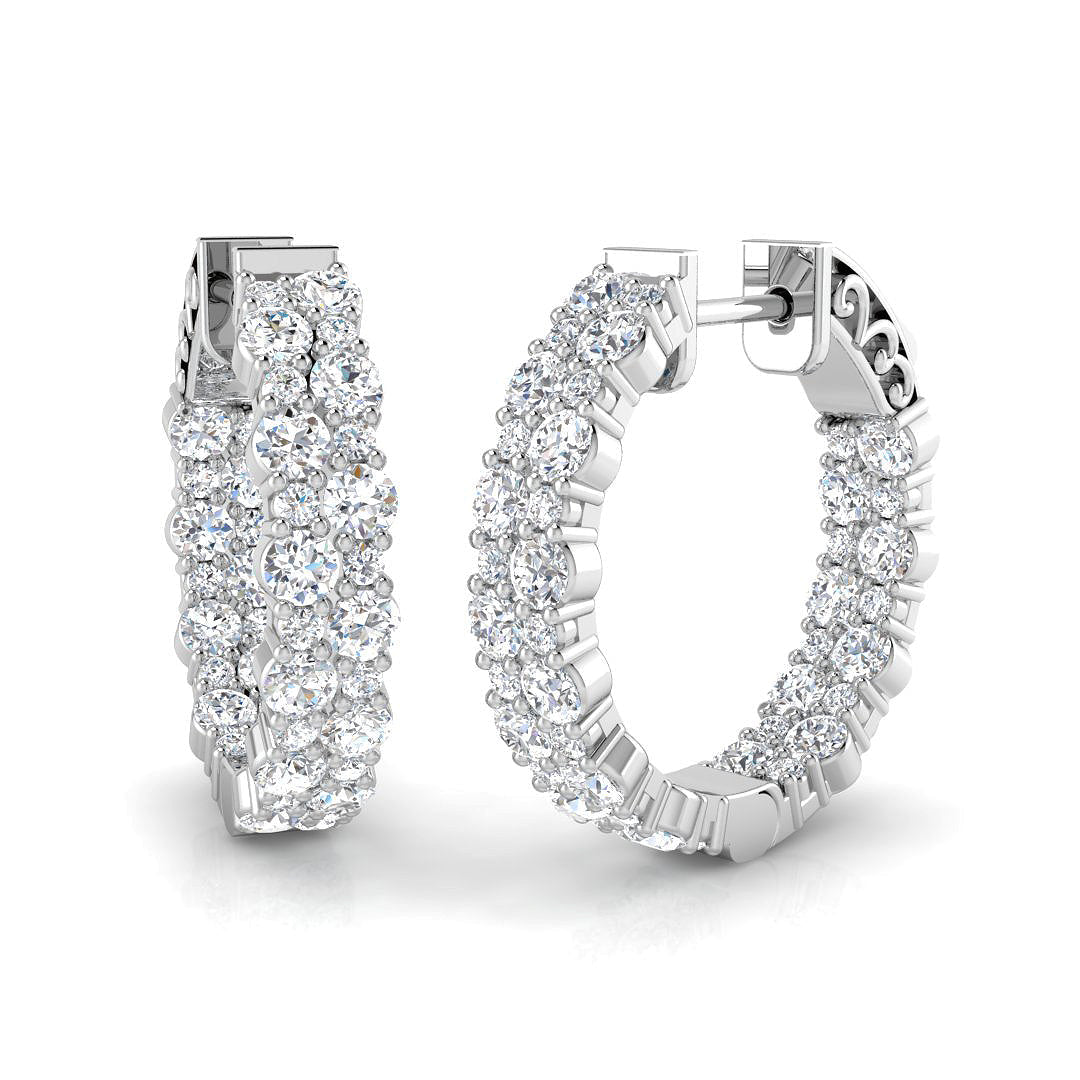 Luxury Multi-Row Prong Set Hoop Earrings in 10K/14K gold and platinum with certified lab-grown or natural diamonds