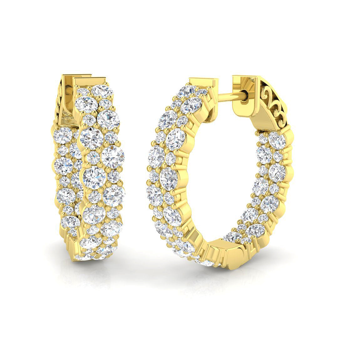 Luxury Multi-Row Prong Set Hoop Earrings in 10K/14K gold and platinum with certified lab-grown or natural diamonds