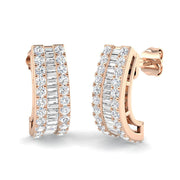 Diamond J Hoop Earrings with Baguette Diamonds - 1.25ct in 10K/14K gold and platinum with certified lab-grown or natural diamonds