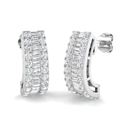 Diamond J Hoop Earrings with Baguette Diamonds - 1.25ct in 10K/14K gold and platinum with certified lab-grown or natural diamonds