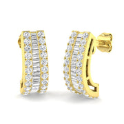Diamond J Hoop Earrings with Baguette Diamonds - 1.25ct in 10K/14K gold and platinum with certified lab-grown or natural diamonds
