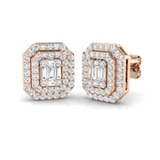 Stud Earrings with Double Octagon Halo Cluster - 1ct Solid in 10K/14K gold and platinum with certified lab-grown or natural diamonds