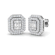 Stud Earrings with Double Octagon Halo Cluster - 1ct Solid in 10K/14K gold and platinum with certified lab-grown or natural diamonds