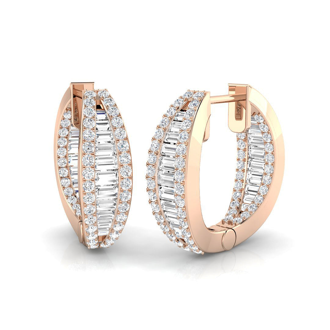 Hoop Earrings with Tapered Multi Row Diamonds - 1.25ct in 10K/14K gold and platinum with certified lab-grown or natural diamonds
