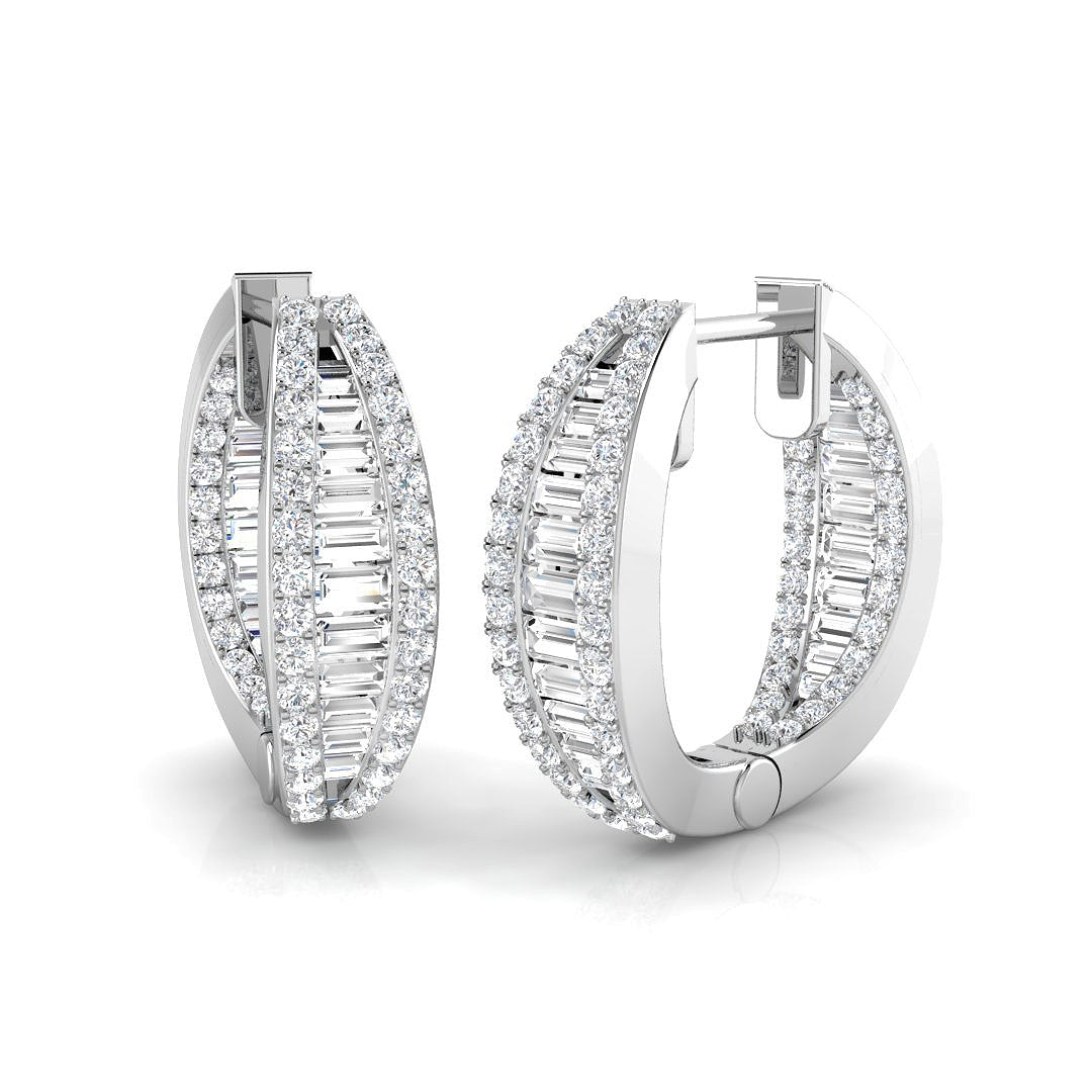 Hoop Earrings with Tapered Multi Row Diamonds - 1.25ct in 10K/14K gold and platinum with certified lab-grown or natural diamonds