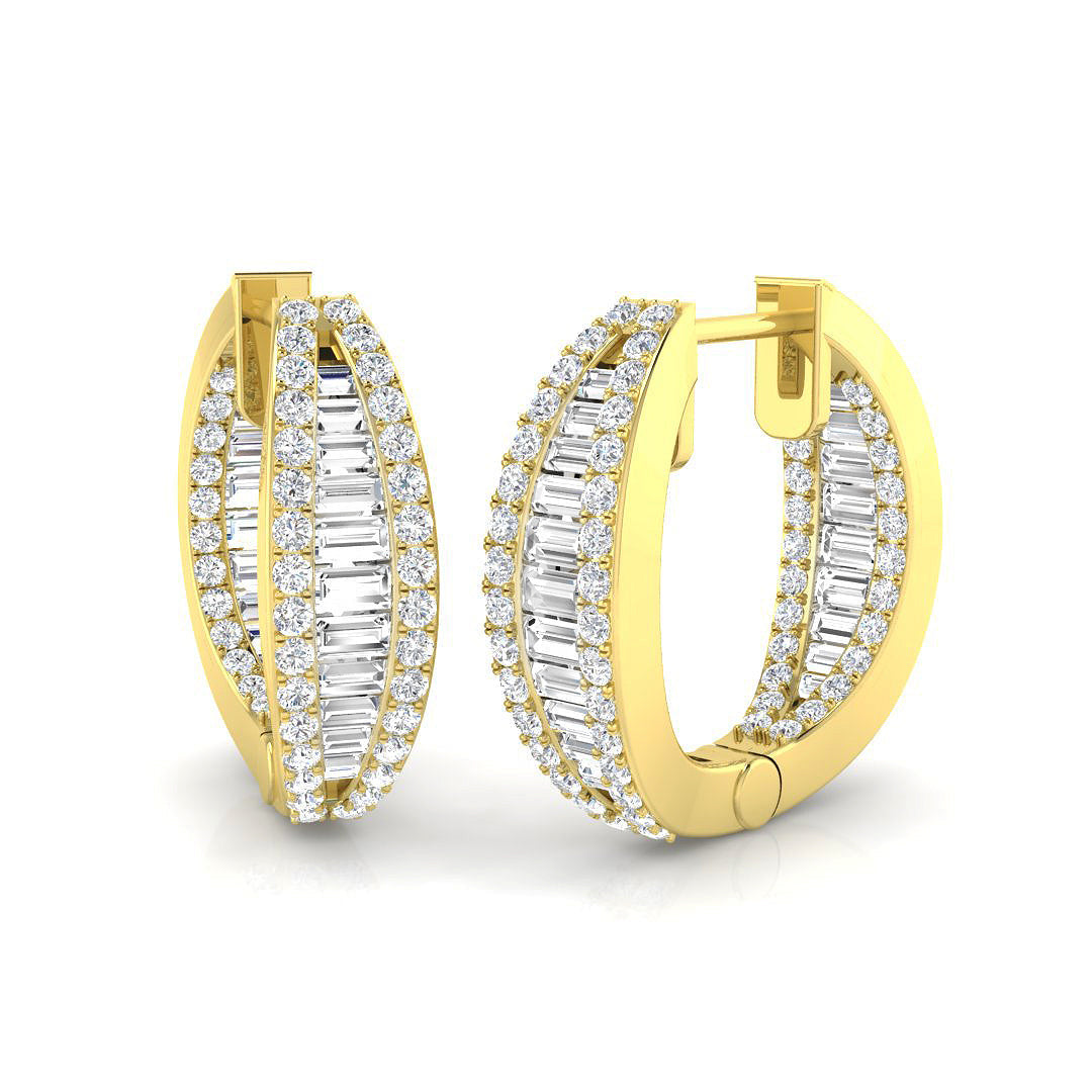 Hoop Earrings with Tapered Multi Row Diamonds - 1.25ct in 10K/14K gold and platinum with certified lab-grown or natural diamonds