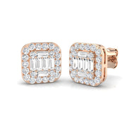 Stud Earrings with Square Cushion Halo Cluster - 1.25ct in 10K/14K gold and platinum with certified lab-grown or natural diamonds