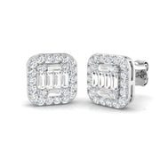 Stud Earrings with Square Cushion Halo Cluster - 1.25ct in 10K/14K gold and platinum with certified lab-grown or natural diamonds
