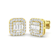 Stud Earrings with Square Cushion Halo Cluster - 1.25ct in 10K/14K gold and platinum with certified lab-grown or natural diamonds