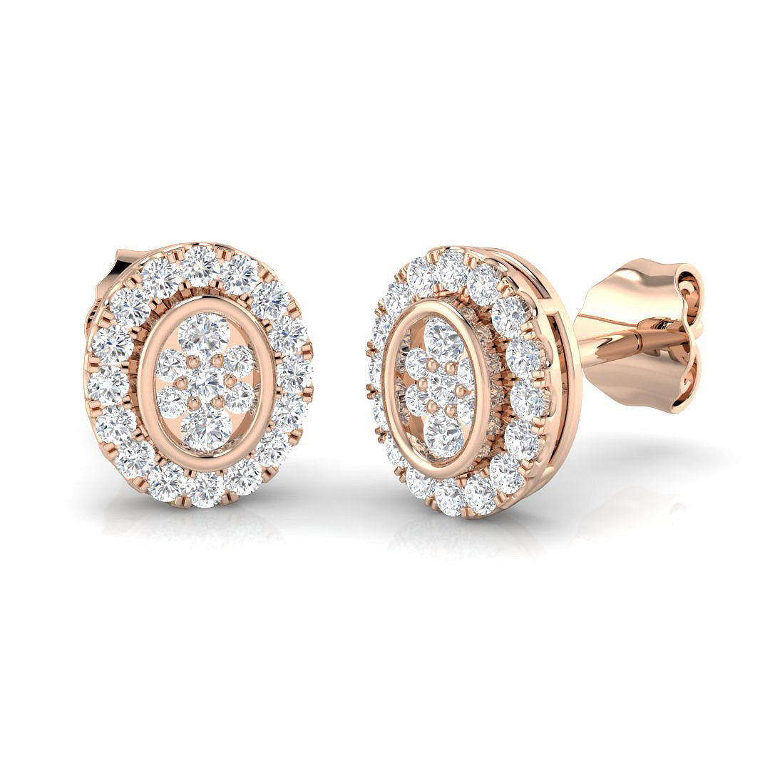Round Halo Cluster Diamond Stud Earrings in 10K/14K gold and platinum with certified lab-grown or natural diamonds