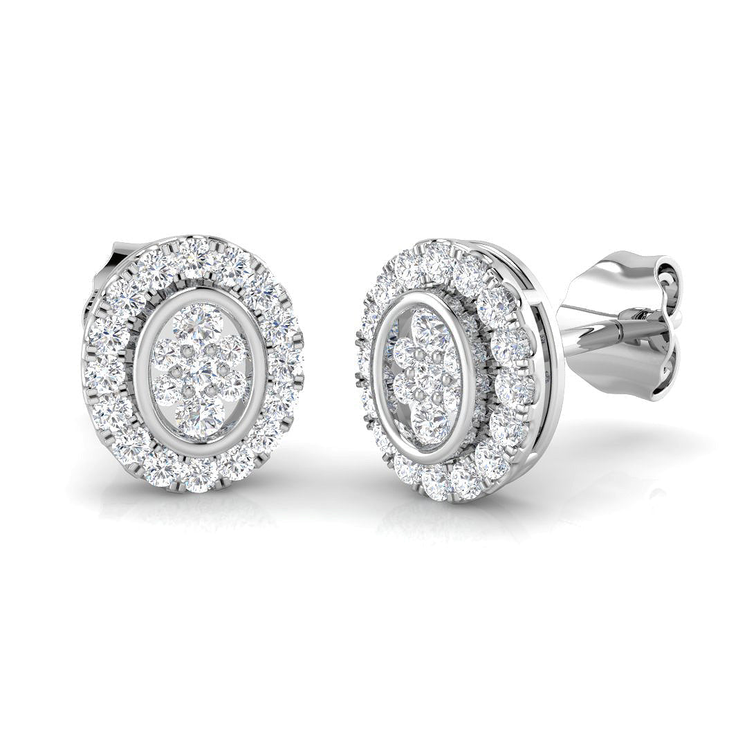 Round Halo Cluster Diamond Stud Earrings in 10K/14K gold and platinum with certified lab-grown or natural diamonds