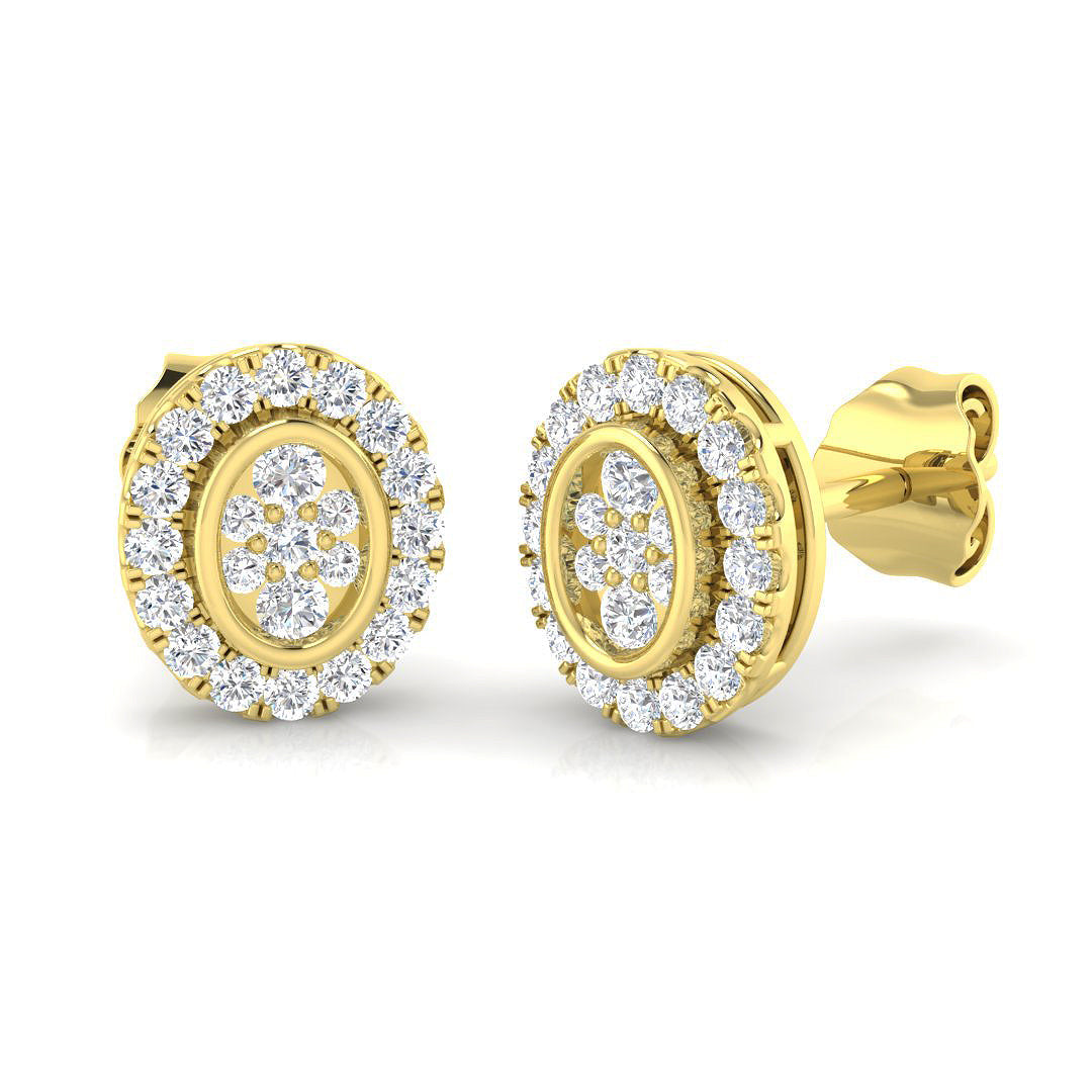 Round Halo Cluster Diamond Stud Earrings in 10K/14K gold and platinum with certified lab-grown or natural diamonds