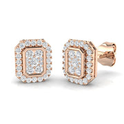 Round Halo Diamond Cluster Stud Earrings in 10K/14K gold and platinum with certified lab-grown or natural diamonds