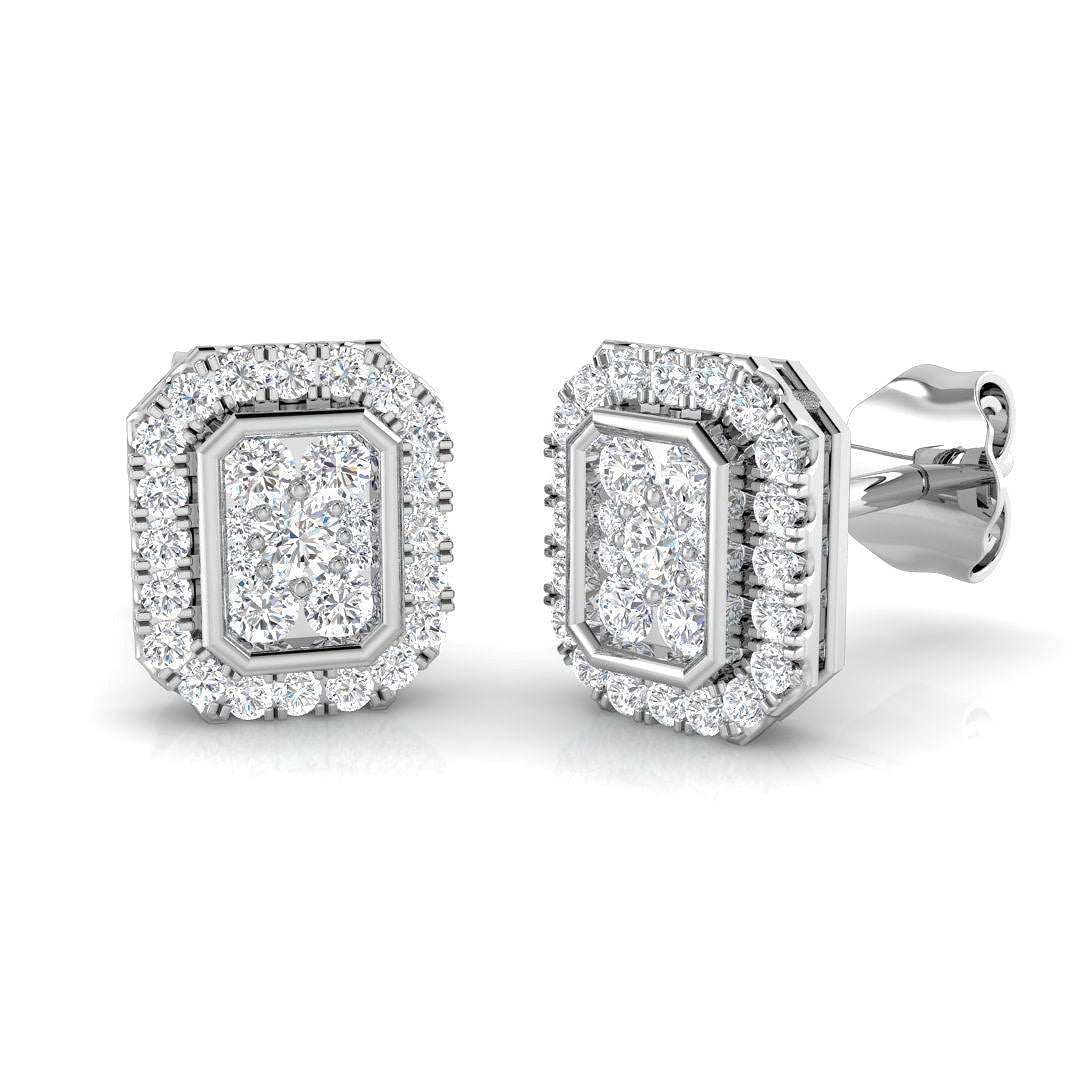 Round Halo Diamond Cluster Stud Earrings in 10K/14K gold and platinum with certified lab-grown or natural diamonds