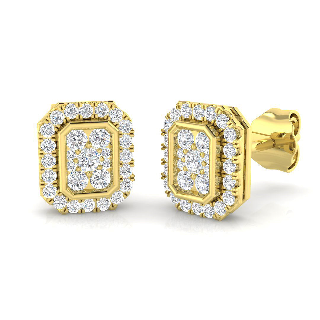 Round Halo Diamond Cluster Stud Earrings in 10K/14K gold and platinum with certified lab-grown or natural diamonds