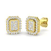 Round Halo Diamond Cluster Stud Earrings in 10K/14K gold and platinum with certified lab-grown or natural diamonds