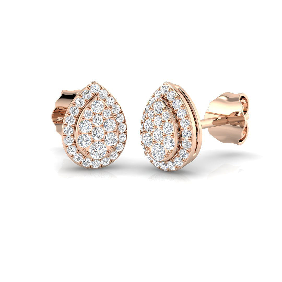 Pear Shape Diamond Cluster Stud Earrings in 10K/14K gold and platinum with certified lab-grown or natural diamonds