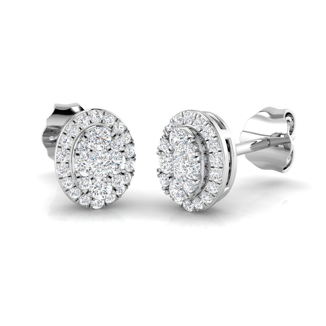 Round Diamond Halo Cluster Stud Earrings in 10K/14K gold and platinum with certified lab-grown or natural diamonds