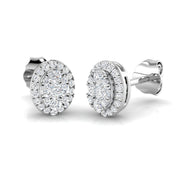 Round Diamond Halo Cluster Stud Earrings in 10K/14K gold and platinum with certified lab-grown or natural diamonds