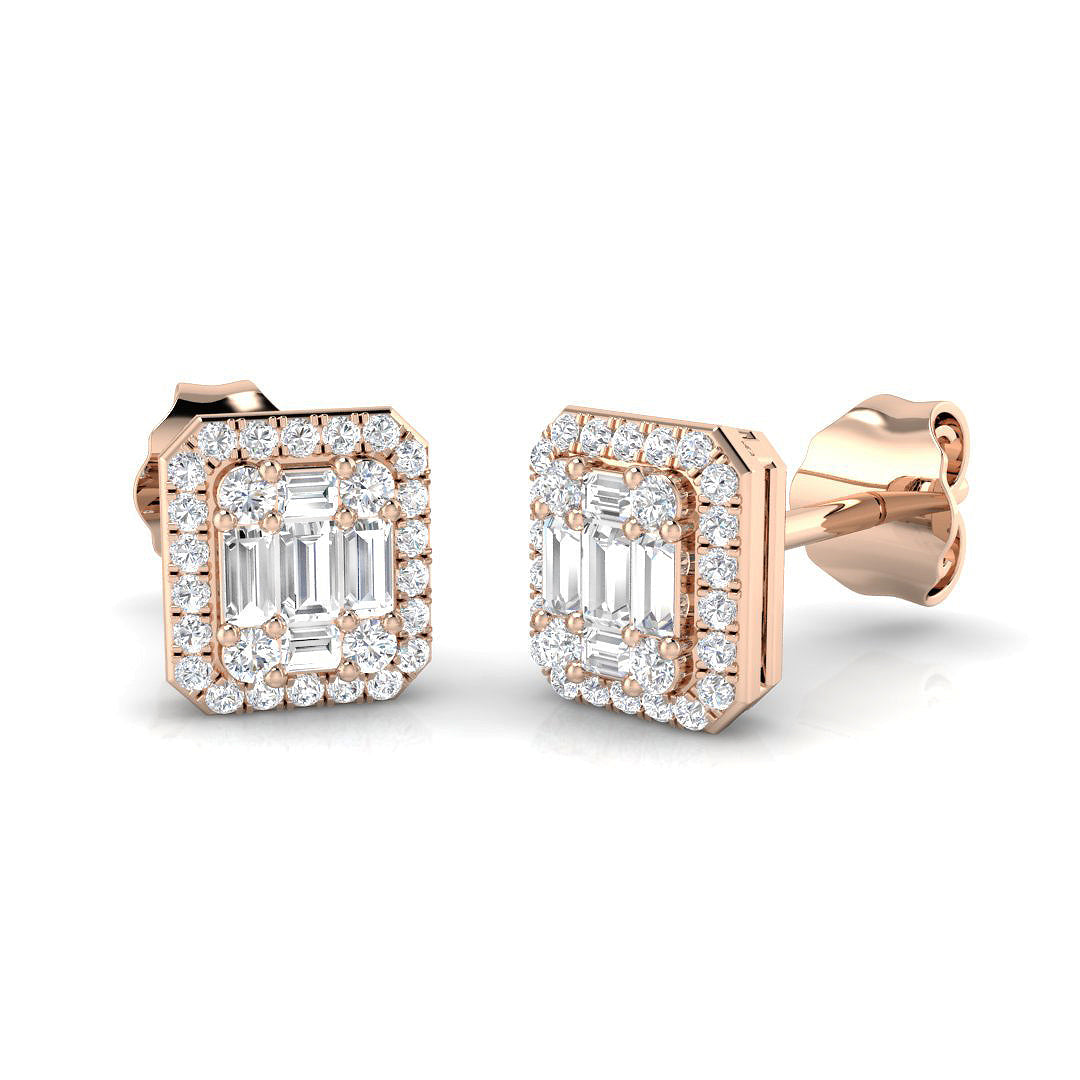 Stud Earrings with Octagon Diamond Halo Cluster - 0.25ct to 1.5ct in 10K/14K gold and platinum with certified lab-grown or natural diamonds