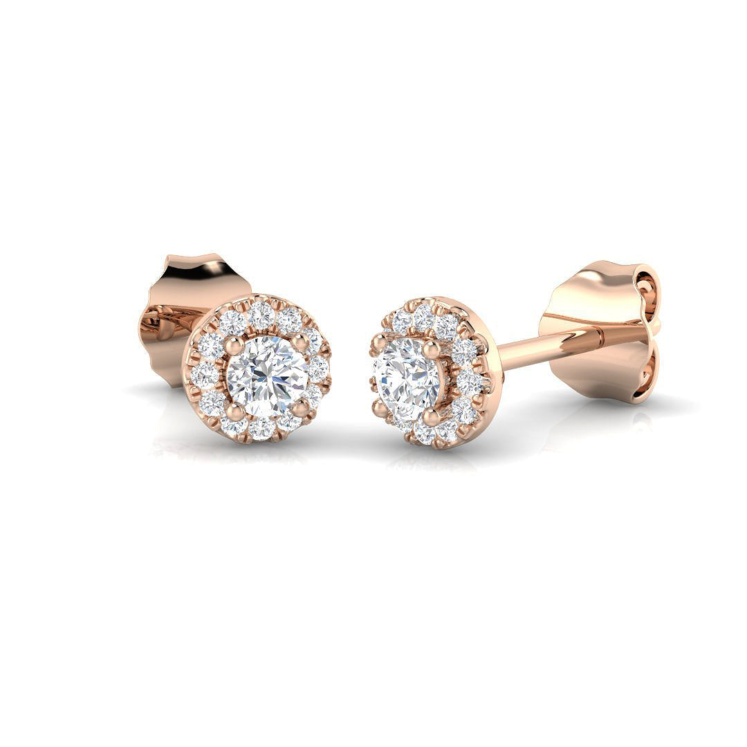 Polly Halo Gold Diamond Earrings in 10K/14K gold and platinum with certified lab-grown or natural diamonds