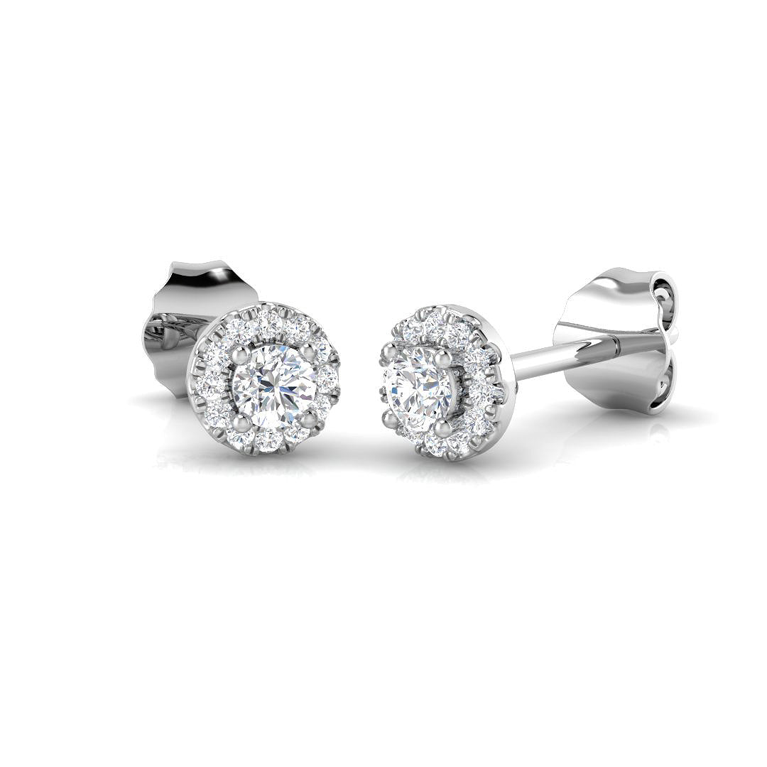 Polly Halo Gold Diamond Earrings in 10K/14K gold and platinum with certified lab-grown or natural diamonds