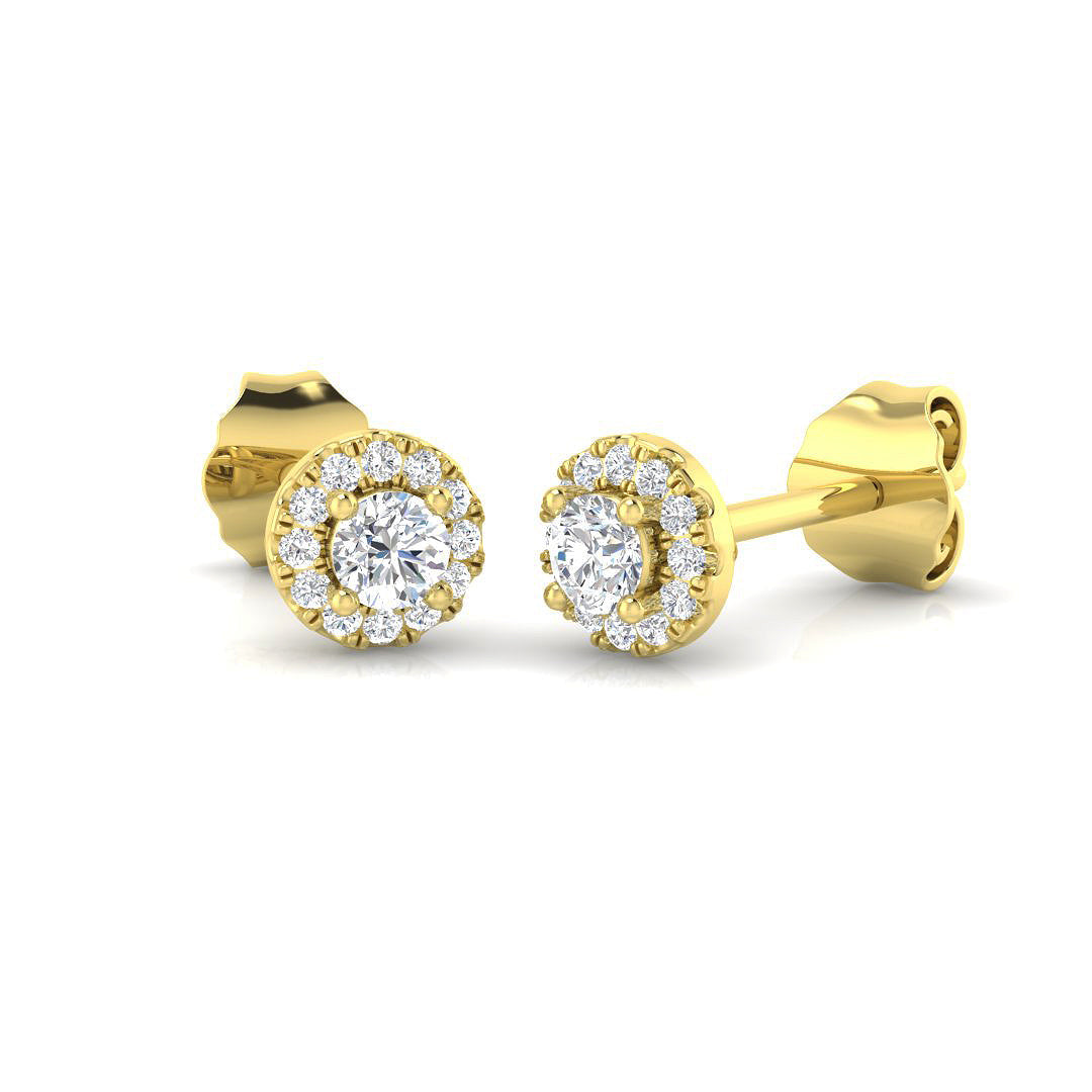 Polly Halo Gold Diamond Earrings in 10K/14K gold and platinum with certified lab-grown or natural diamonds