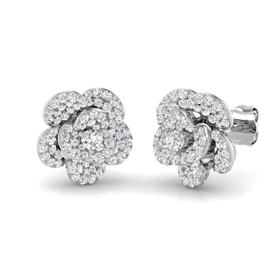 Sparkly 0.50Ct Diamond Rose Flower Stud Earrings in in 10K/14K gold and platinum with certified lab-grown or natural diamonds