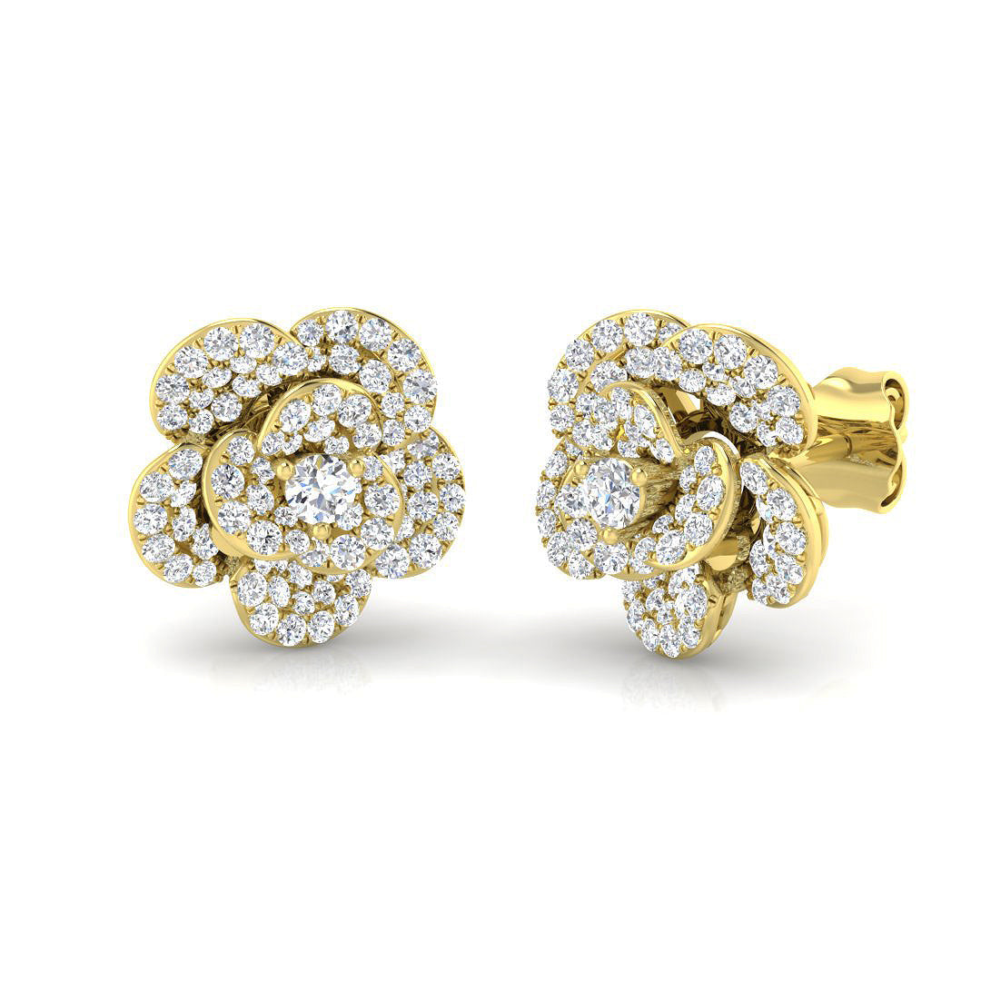 Sparkly 0.50Ct Diamond Rose Flower Stud Earrings in in 10K/14K gold and platinum with certified lab-grown or natural diamonds