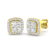 Halo Cluster Diamond Stud Earrings in 10K/14K gold and platinum with certified lab-grown or natural diamonds