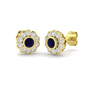 Round Cut Blue Sapphire Bezel Set with Pave Diamonds in 10K/14K gold and platinum with certified lab-grown or natural diamonds