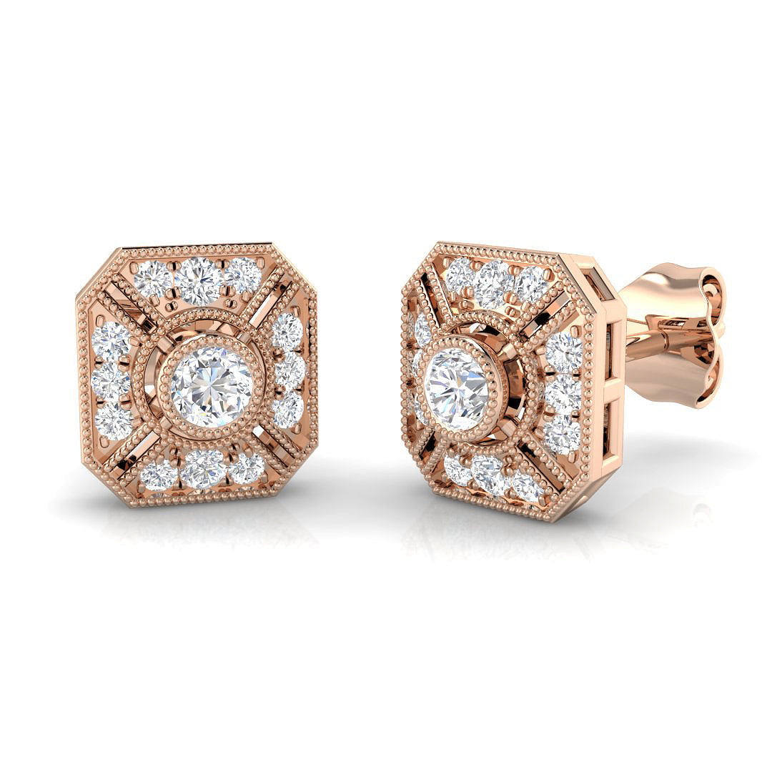 Vintage Art Deco Square Diamond Stud Earrings - 0.33ct in 10K/14K gold and platinum with certified lab-grown or natural diamonds