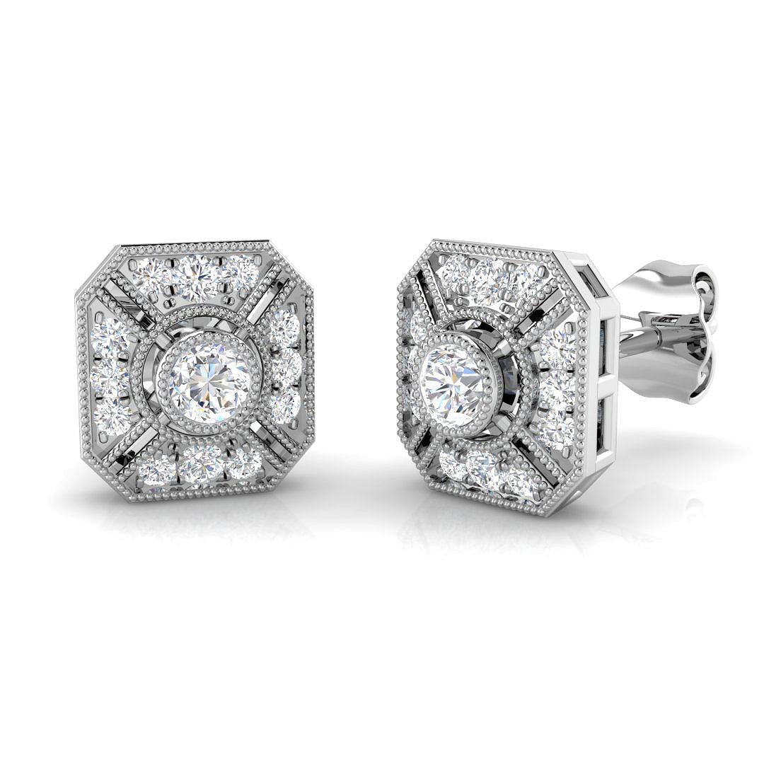 Vintage Art Deco Square Diamond Stud Earrings - 0.33ct in 10K/14K gold and platinum with certified lab-grown or natural diamonds